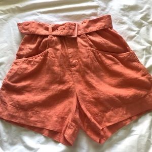Lou & Grey | Linen Shorts Medium Front Pockets Stretch Waistband Neon Orange 🍊